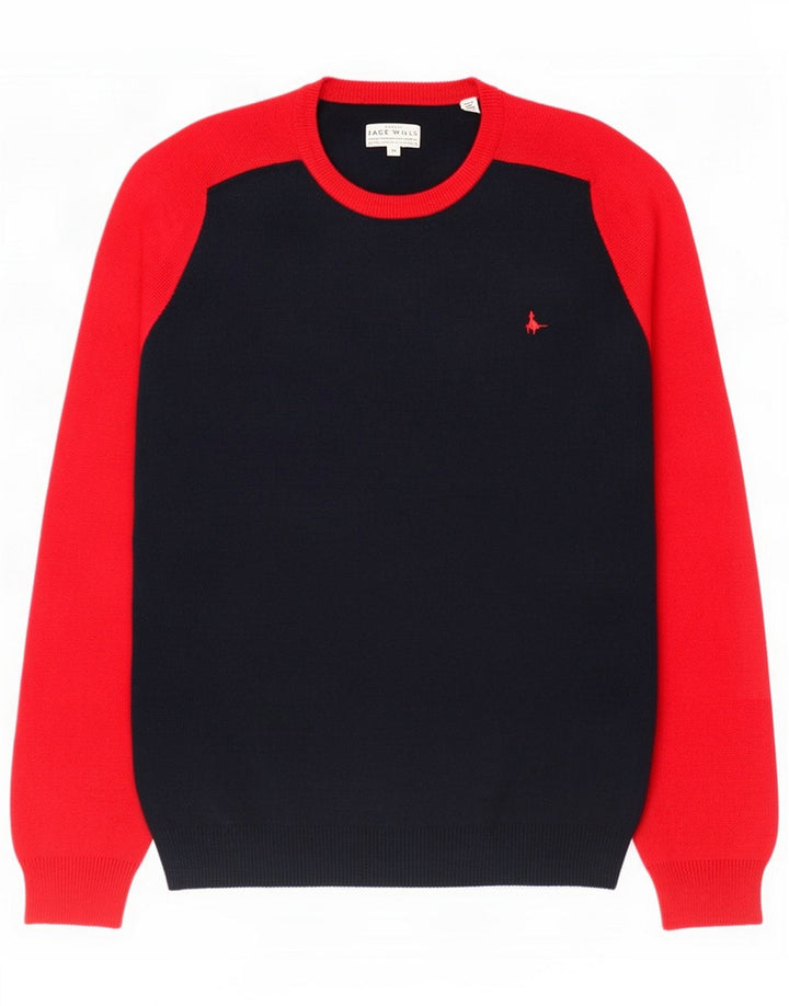 Jack Wills Mens Crew Neck Jumper Sweater Medium Navy Blue Colourblock