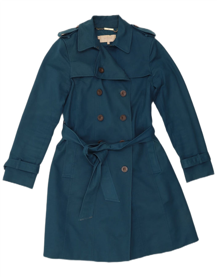 Hobbs Womens Trench Coat UK 10 Small Blue Cotton