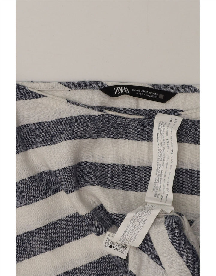 ZARA Womens Oversized Blouse Top UK 6 XS Blue Striped Linen