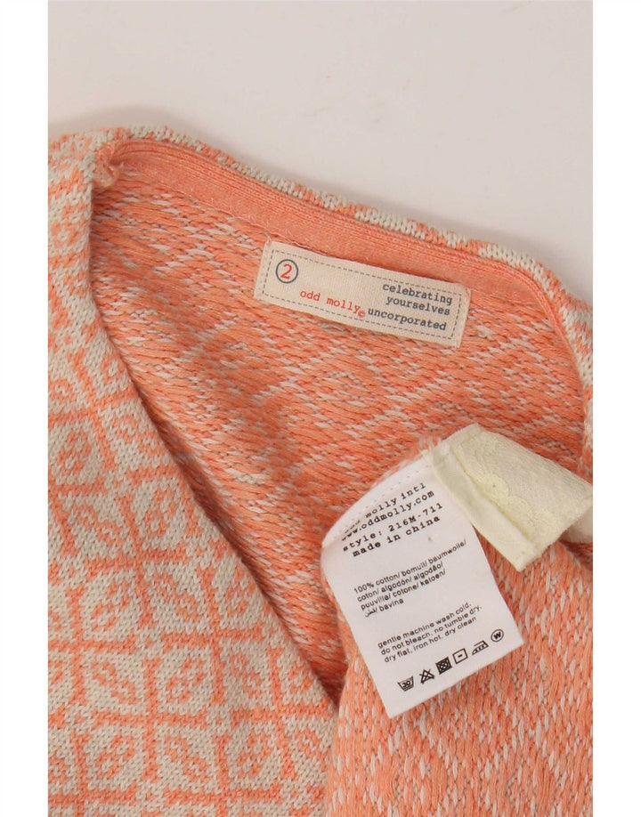 Odd Molly Womens Oversized Cardigan Sweater Size 2 Medium Orange Geometric