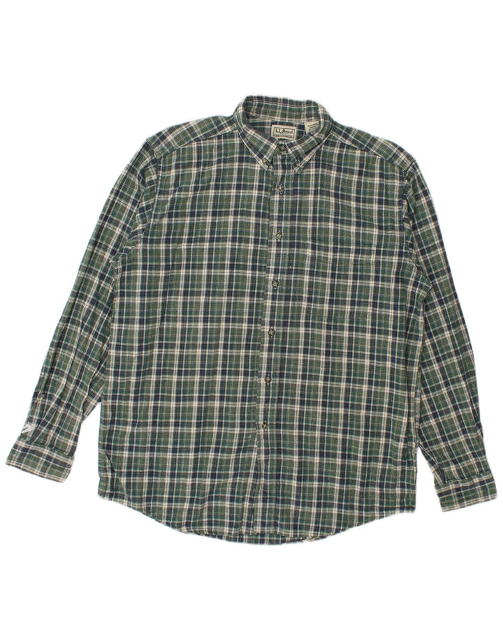 L.L.Bean Mens Flannel Shirt Medium Green Plaid Cotton