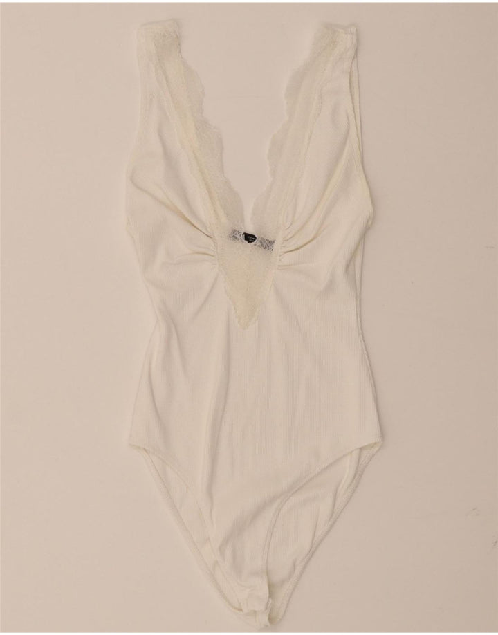 ZARA Womens Sleeveless Bodysuit UK 12 Medium White Vintage Zara and Second-Hand Zara from Messina Hembry 