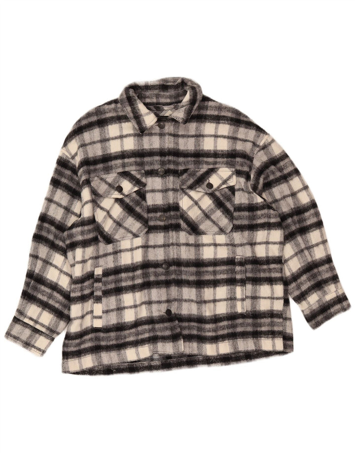 ZARA Womens Oversized Overshirt Flannel Shirt UK 16 Large Black Plaid