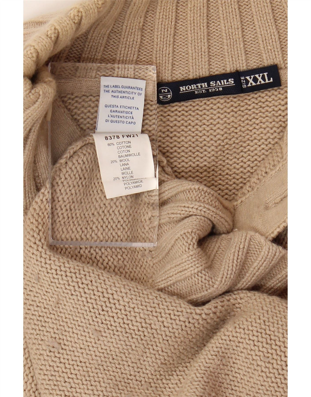 NORTH SAILS Mens Button Neck Jumper Sweater 2XL Beige Wool