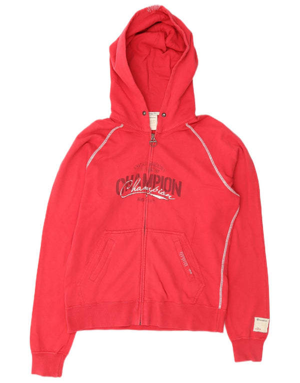 Champion Womens Heritage Fit Graphic Zip Hoodie Sweater UK 16 Large Red