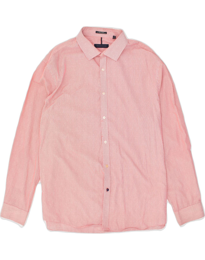 TOMMY HILFIGER Mens NON - IRON Slim Fit Shirt Size 18 2XL Pink Pinstripe | Vintage Tommy Hilfiger | Thrift | Second-Hand Tommy Hilfiger | Used Clothing | Messina Hembry 