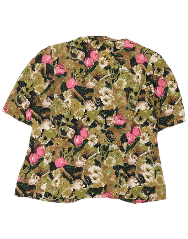 Vintage Womens Short Sleeve Shirt Blouse IT 42 Medium Green Floral
