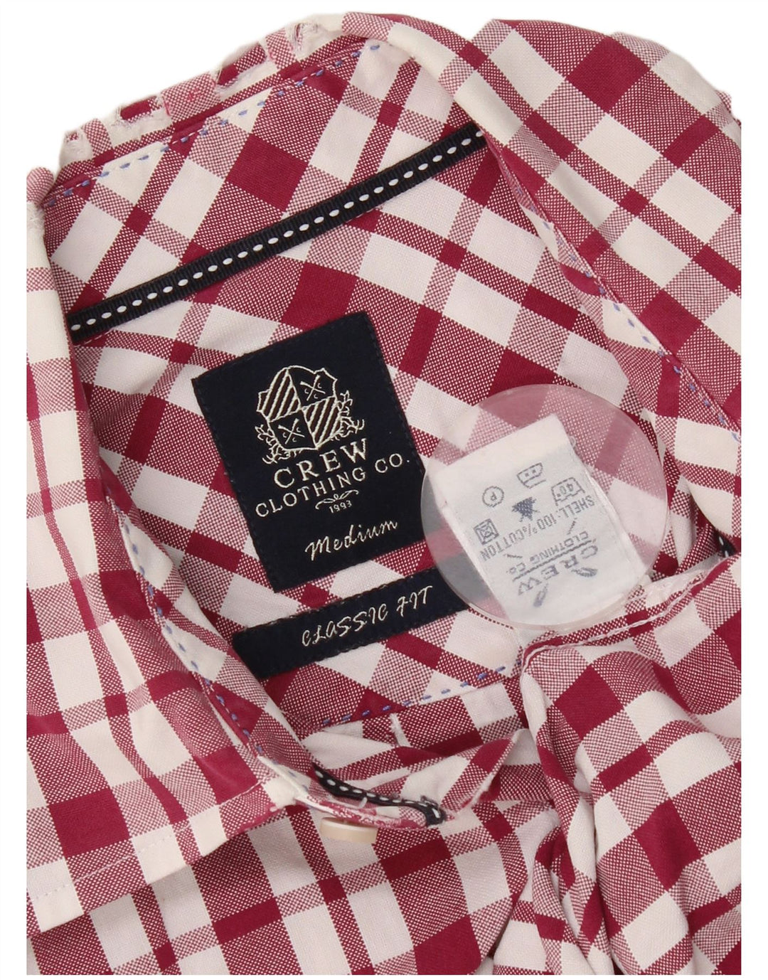 Crew Clothing Mens Classic Fit Shirt Medium Burgundy Check Cotton