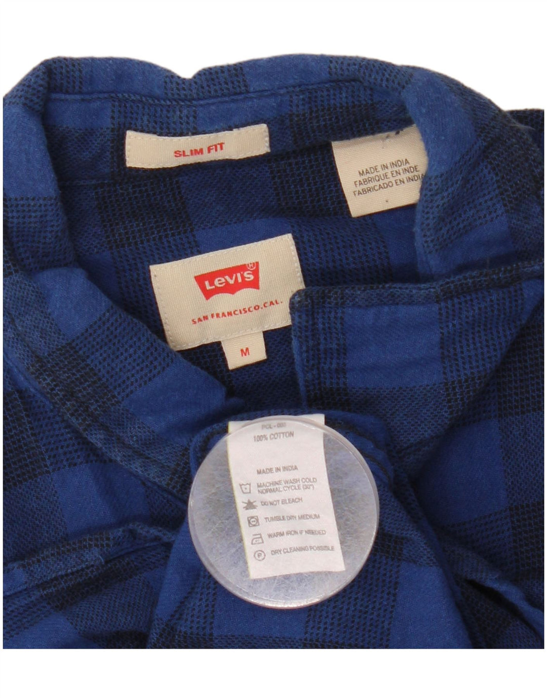Levi's Mens Slim Fit Flannel Shirt Medium Navy Blue Gingham Cotton