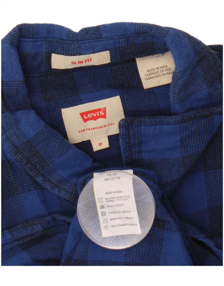 Levi's Mens Slim Fit Flannel Shirt Medium Navy Blue Gingham Cotton