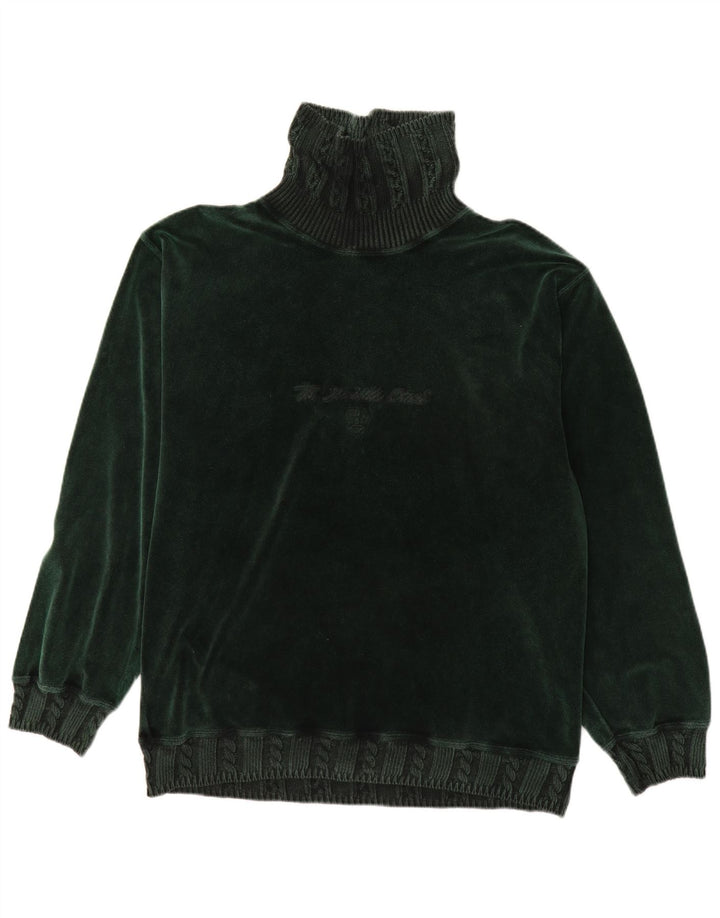 Belfe Mens Roll Neck Graphic Top Long Sleeve Large Green Cotton
