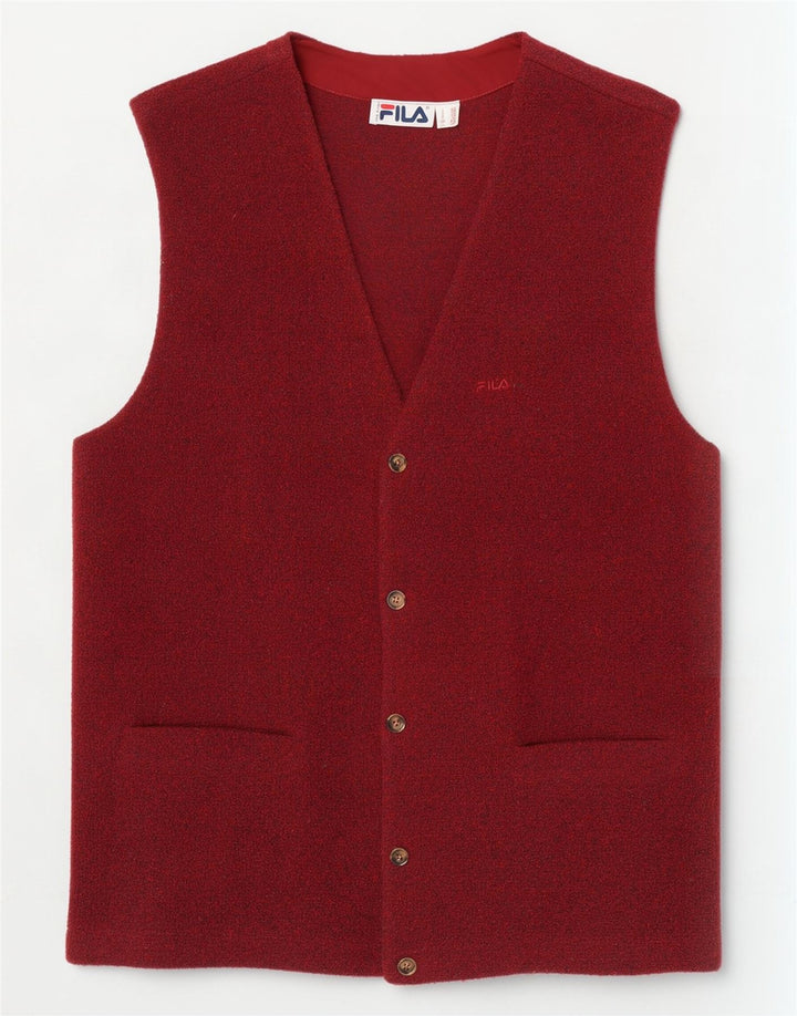 Fila Mens Knit Waistcoat Medium Maroon Flecked Wool