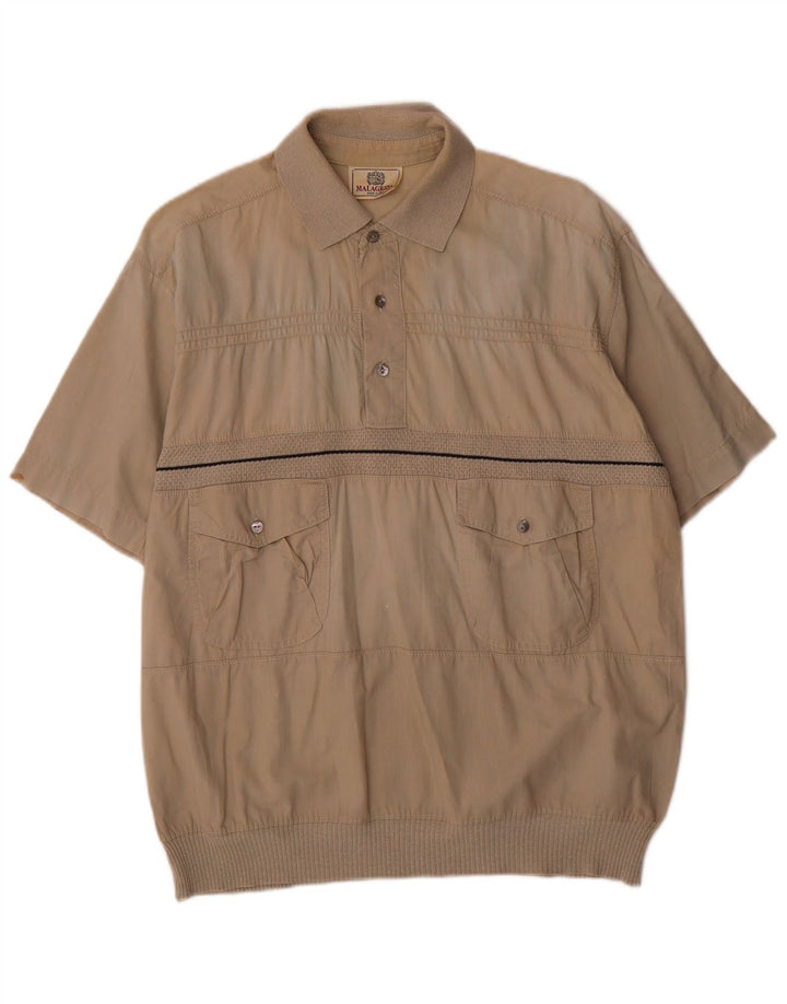 Malagrida Mens Short Sleeve Pullover Shirt Medium Khaki Cotton