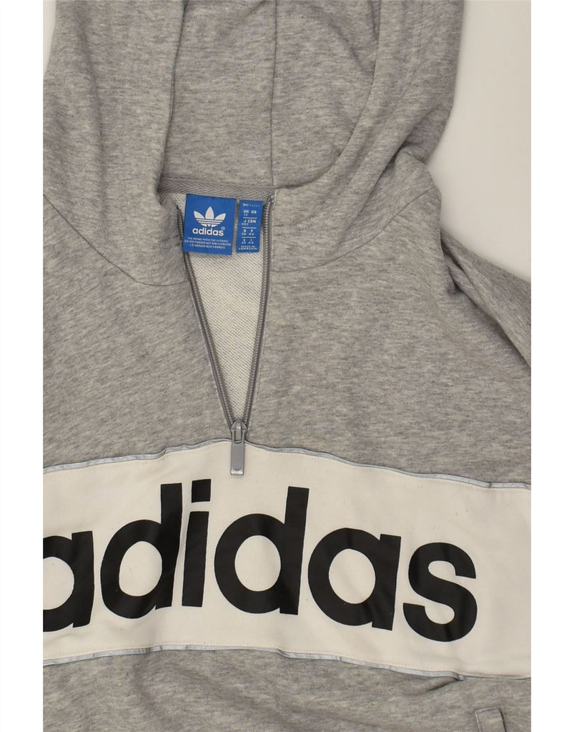 ADIDAS Womens Graphic Zip Neck Hoodie Jumper UK 12 Medium  Grey Cotton | Vintage Adidas | Thrift | Second-Hand Adidas | Used Clothing | Messina Hembry 