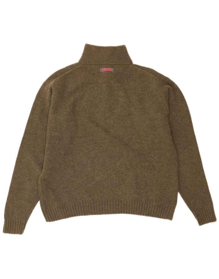 Slam Mens Zip Neck Jumper Sweater XL Khaki Virgin Wool