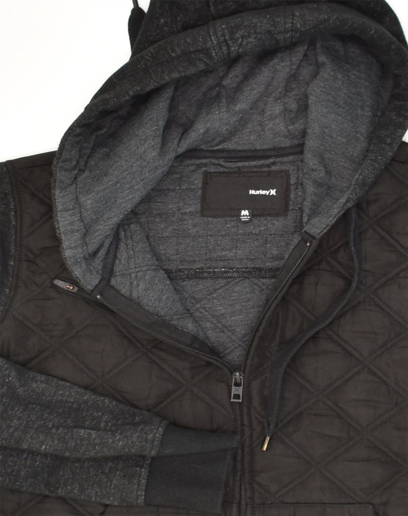 HURLEY Mens Hooded Quilted Jacket UK 38 Medium Black Polyester | Vintage Hurley | Thrift | Second-Hand Hurley | Used Clothing | Messina Hembry 