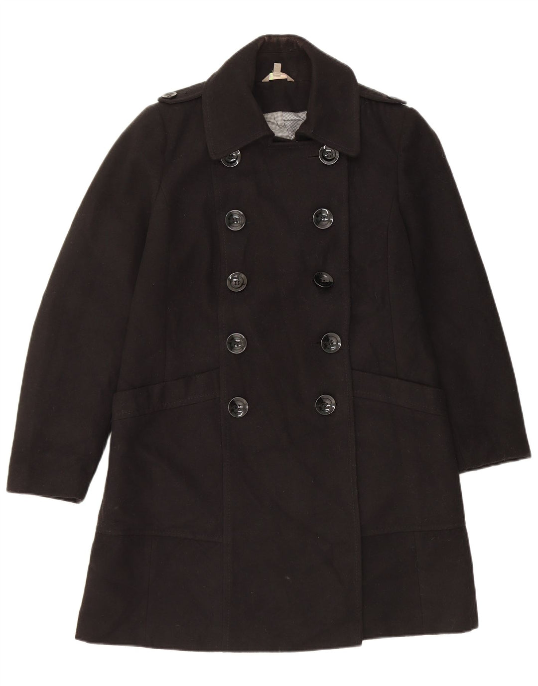 Marks & Spencer Womens Double Breasted Coat UK 14 Large Black Polyester