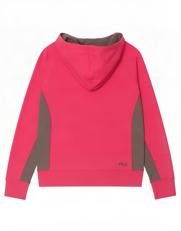 Fila Womens Zip Hoodie Sweater UK 14 Medium Pink Colourblock Cotton