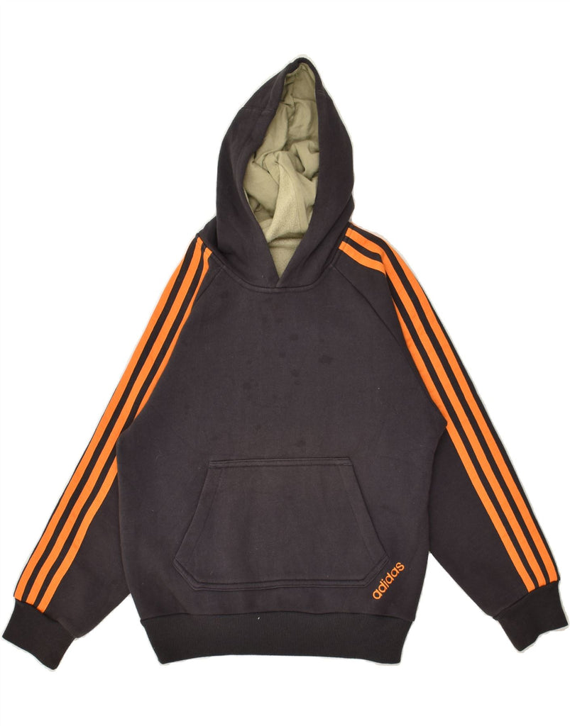 ADIDAS Boys Graphic Hoodie Jumper 9-10 Years Black Colourblock Cotton | Vintage Adidas | Thrift | Second-Hand Adidas | Used Clothing | Messina Hembry 