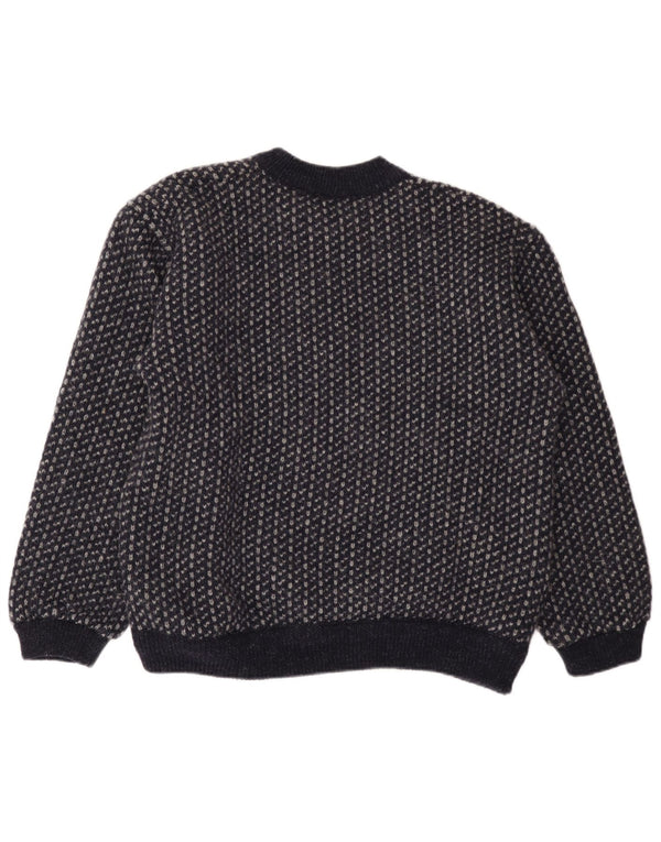 Walbusch Mens Button Neck Jumper Sweater EU 52 Large Navy Blue Geometric