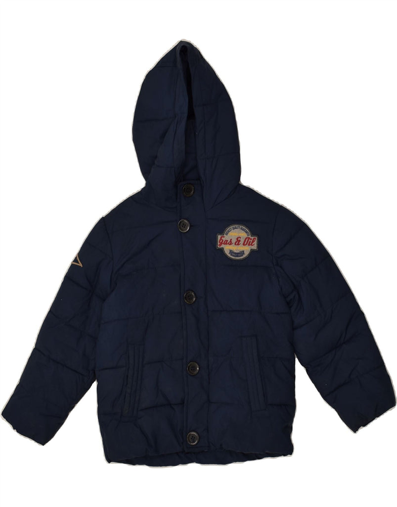 BENETTON Boys Hooded Padded Jacket 6-7 Years Small Navy Blue Polyester | Vintage Benetton | Thrift | Second-Hand Benetton | Used Clothing | Messina Hembry 