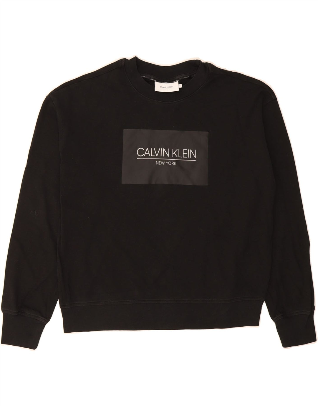 CALVIN KLEIN Womens Graphic Sweatshirt Jumper UK 14 Medium Black Cotton Vintage Calvin Klein and Second-Hand Calvin Klein from Messina Hembry 