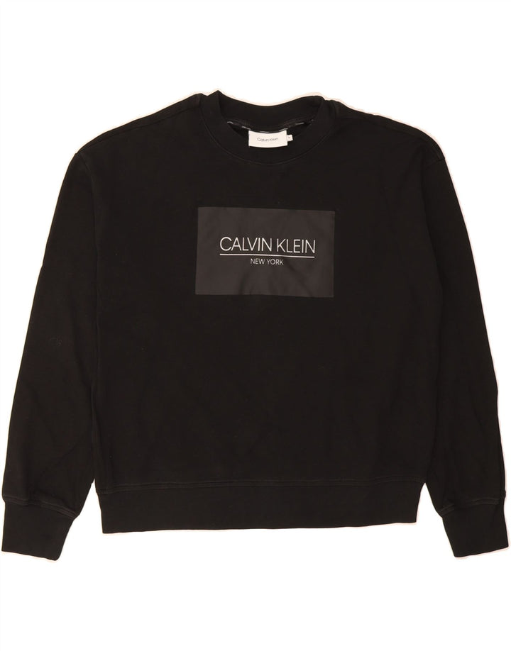 CALVIN KLEIN Womens Graphic Sweatshirt Jumper UK 14 Medium Black Cotton Vintage Calvin Klein and Second-Hand Calvin Klein from Messina Hembry 