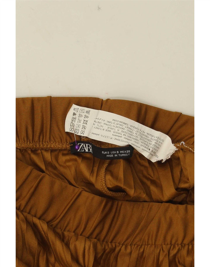 Zara Womens Wide Leg Cropped Trousers Small W26 L23 Beige Polyester
