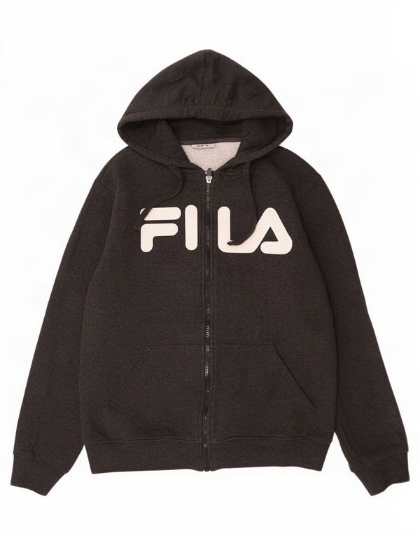 Fila Womens Loose Fit Graphic Zip Hoodie Sweater UK 10 Small Grey Cotton