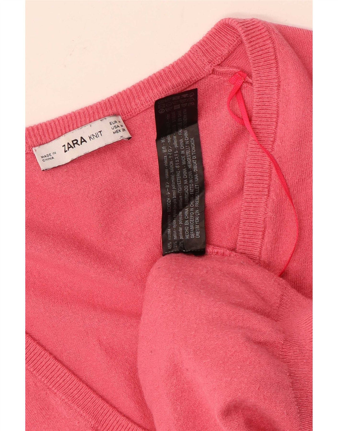 Zara Womens 3/4 Sleeve Oversized V-Neck Jumper Sweater UK 14 Medium Pink