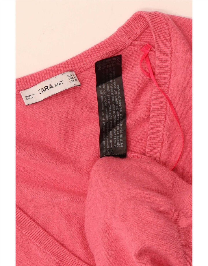 Zara Womens 3/4 Sleeve Oversized V-Neck Jumper Sweater UK 14 Medium Pink