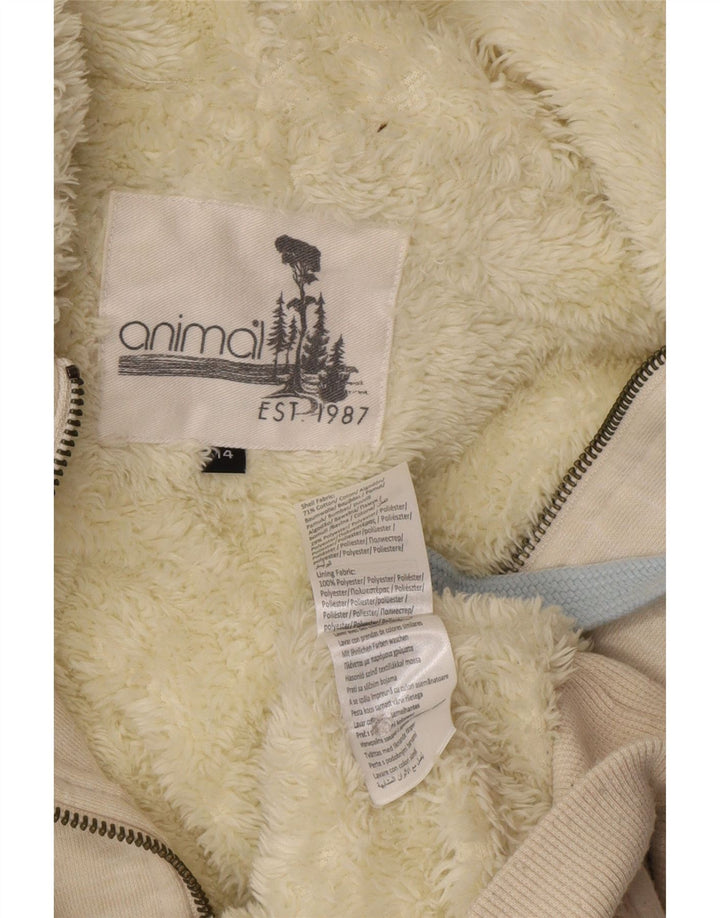 Animal Womens Zip Hoodie Sweater UK 14 Large  Off White Flecked Cotton