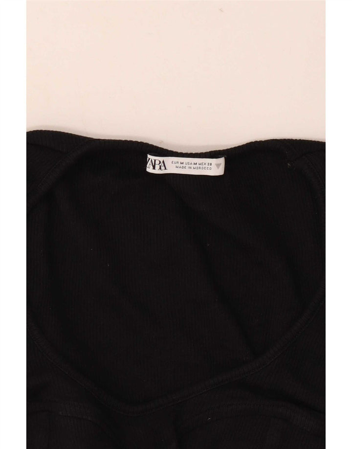 Zara Womens Crop Top Long Sleeve UK 12 Medium Black