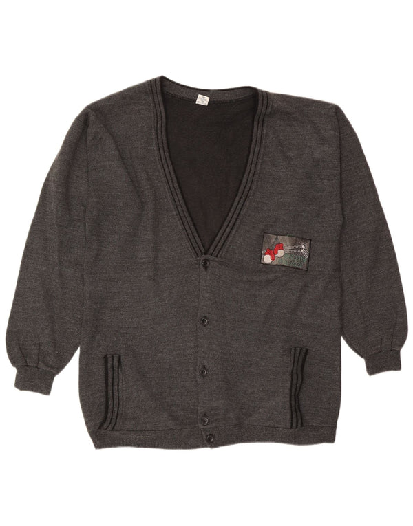 Vintage Mens Cardigan Sweater XL Grey Cotton
