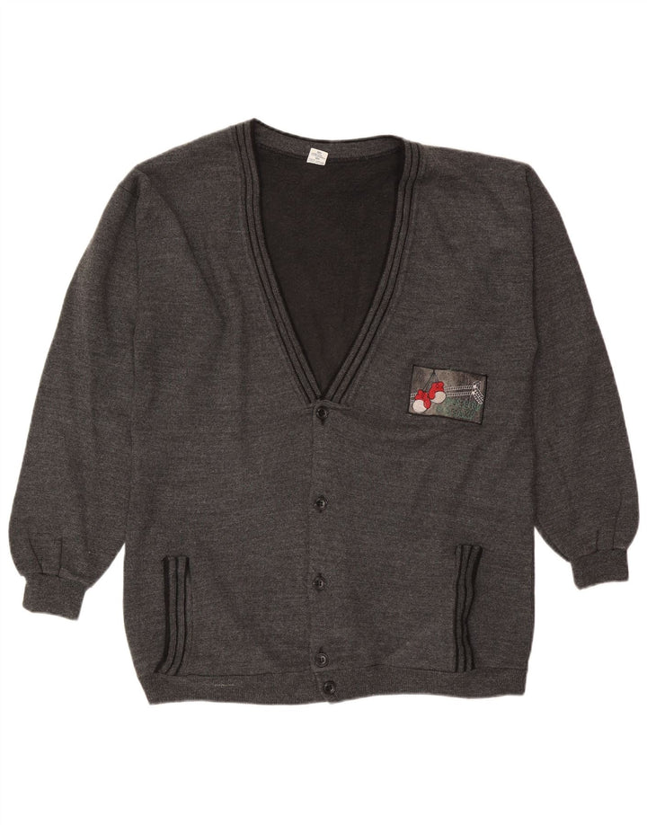 Vintage Mens Cardigan Sweater XL Grey Cotton