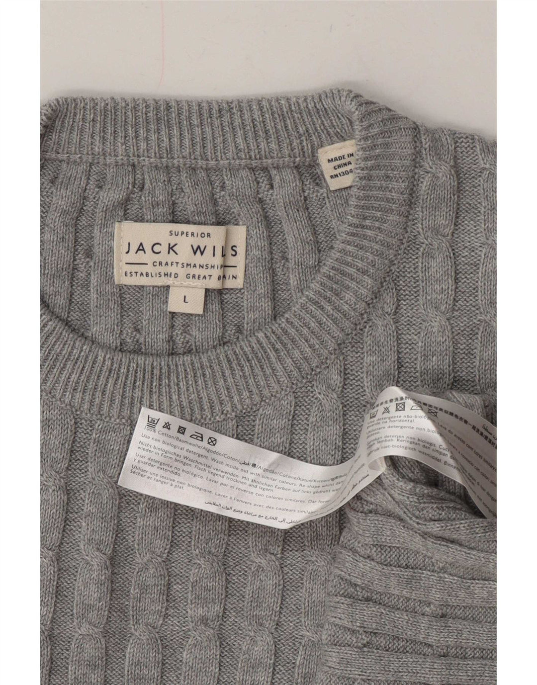 Jack Wills Mens Crew Neck Jumper Sweater Large Grey Cotton
