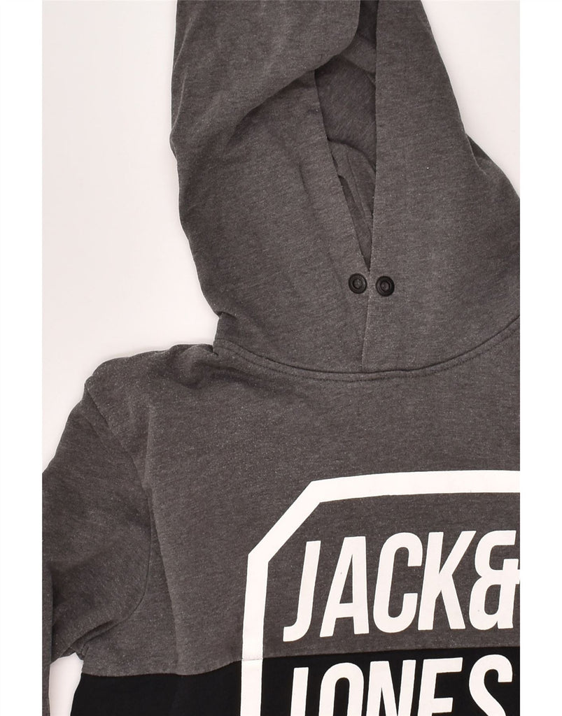 JACK & JONES Mens Graphic Hoodie Jumper Large Grey Colourblock Cotton | Vintage Jack & Jones | Thrift | Second-Hand Jack & Jones | Used Clothing | Messina Hembry 