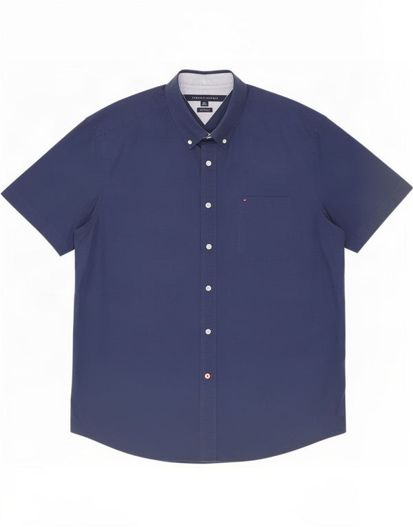 Tommy Hilfiger Mens Short Sleeve Classic Fit Shirt XL Navy Blue Cotton
