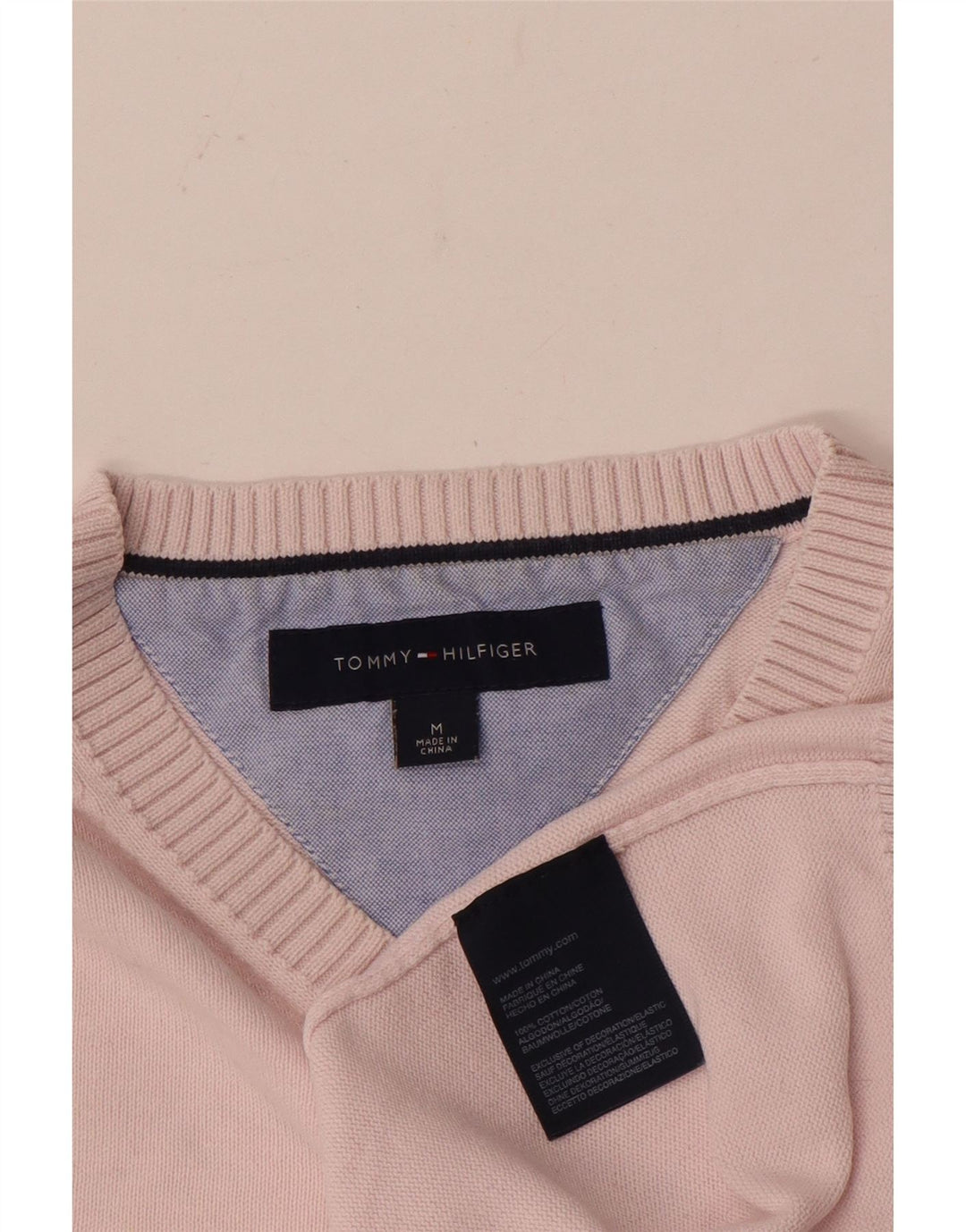 Tommy Hilfiger Mens V-Neck Jumper Sweater Medium Pink Cotton