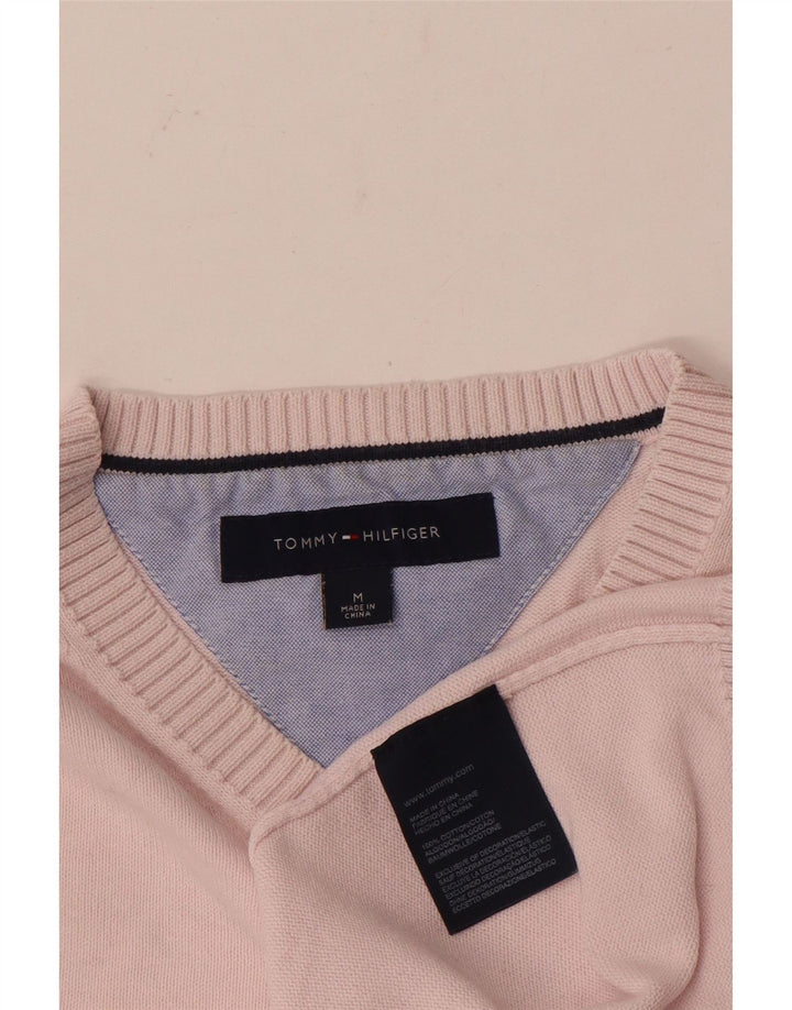 Tommy Hilfiger Mens V-Neck Jumper Sweater Medium Pink Cotton