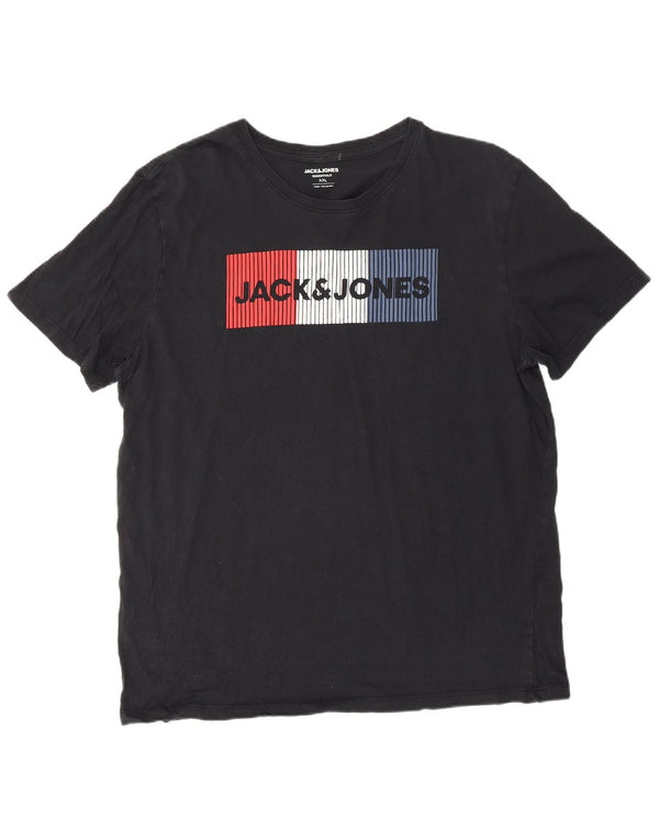 Jack & Jones Mens Graphic T-Shirt Top 2XL Black Cotton