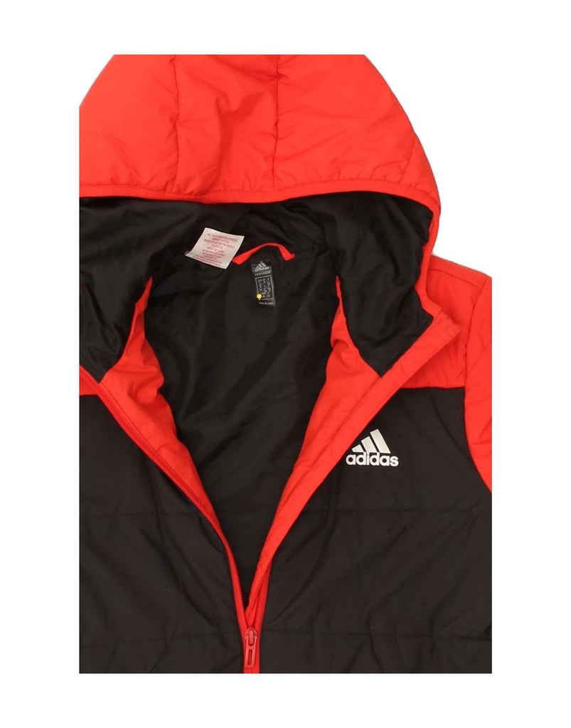 ADIDAS Boys Hooded Padded Jacket 11-12 Years Red Colourblock Polyester Vintage Adidas and Second-Hand Adidas from Messina Hembry 