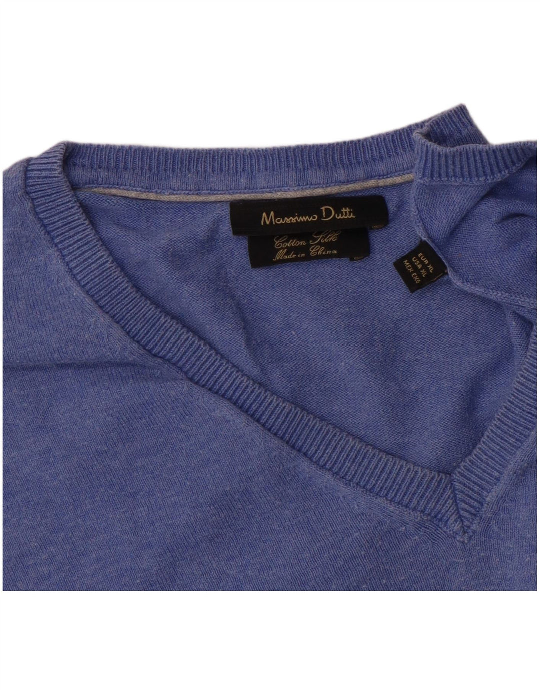 Massimo Dutti Mens V-Neck Jumper Sweater XL Blue Cotton