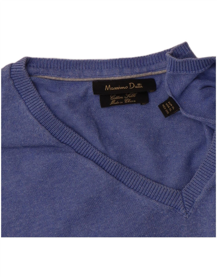 Massimo Dutti Mens V-Neck Jumper Sweater XL Blue Cotton