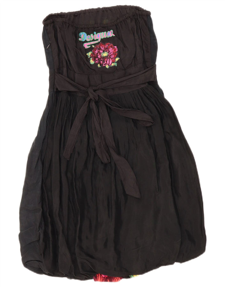 DESIGUAL Womens Graphic Strapless Bubble Dress EU 38 Medium Black Floral