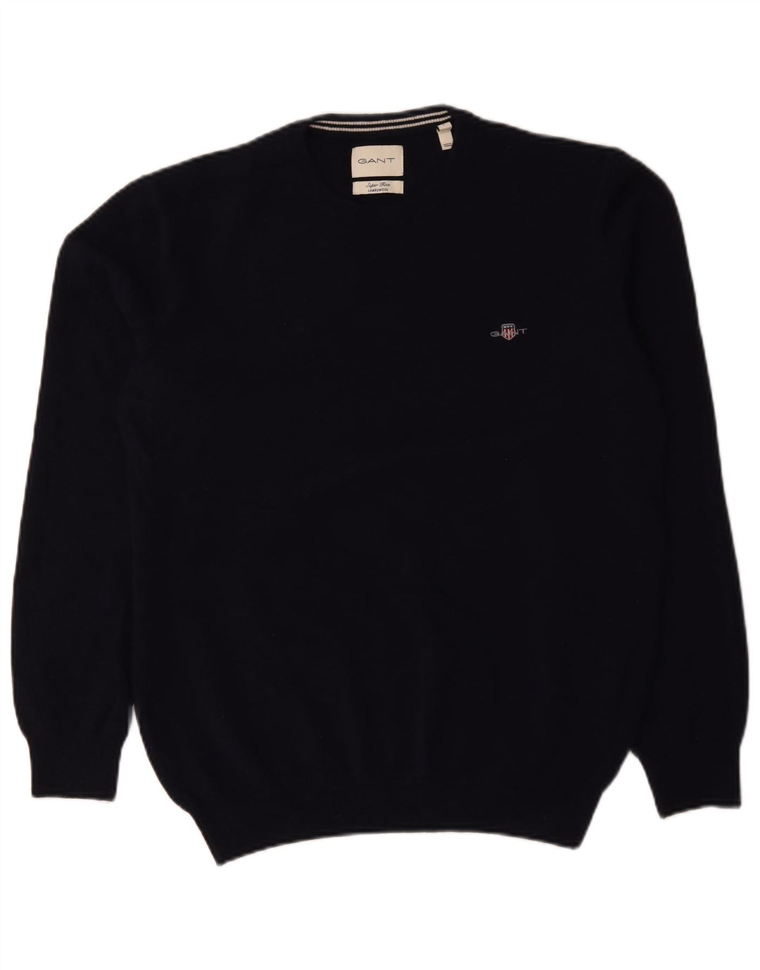 Gant Mens Crew Neck Jumper Sweater Large Navy Blue Lambswool