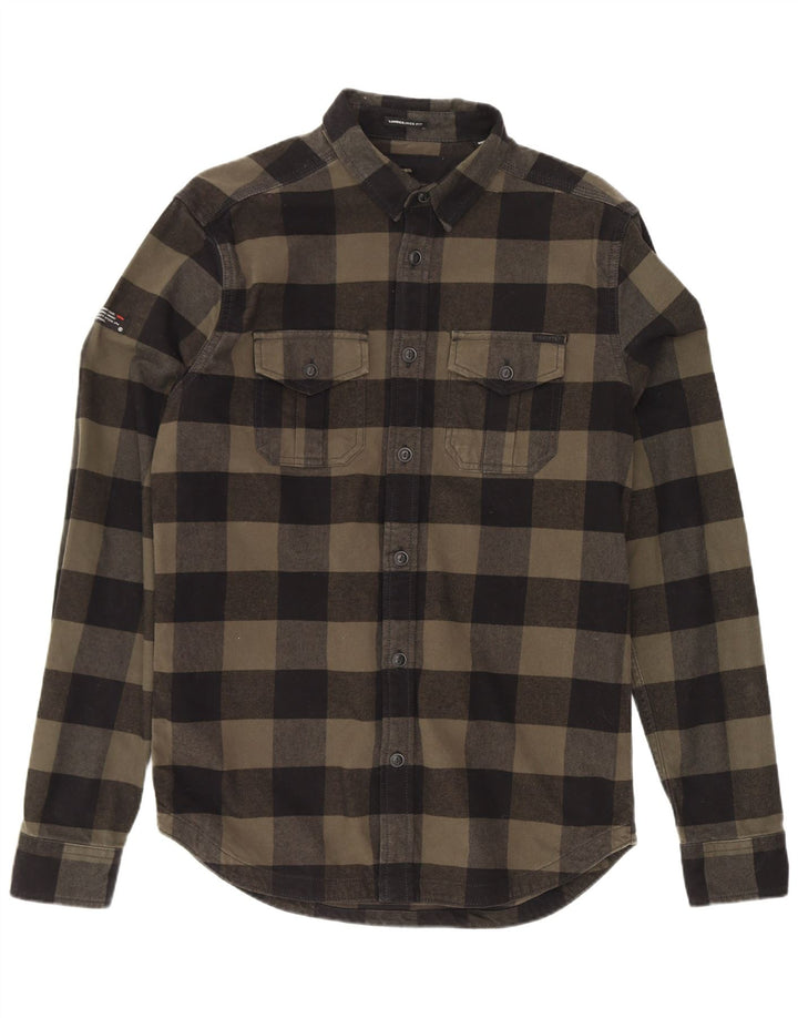 Superdry Mens Lumberjack Flannel Shirt Medium Khaki Gingham Cotton