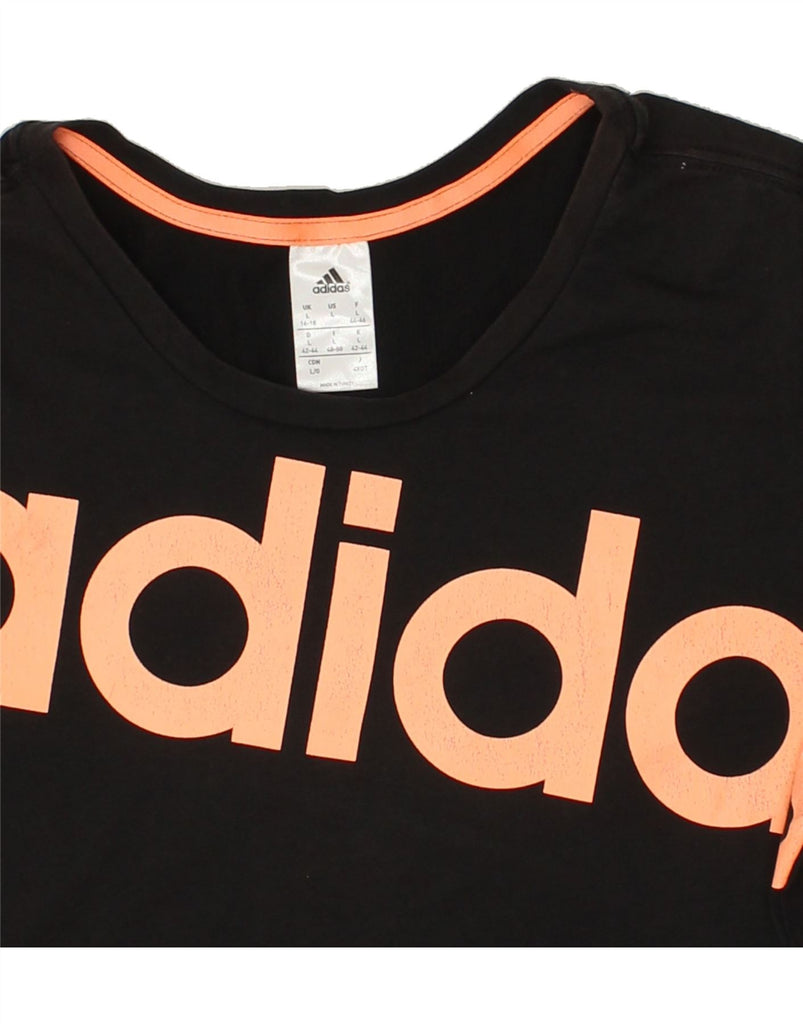 ADIDAS Womens Graphic T-Shirt Top UK 16/18 Large Black Cotton | Vintage Adidas | Thrift | Second-Hand Adidas | Used Clothing | Messina Hembry 