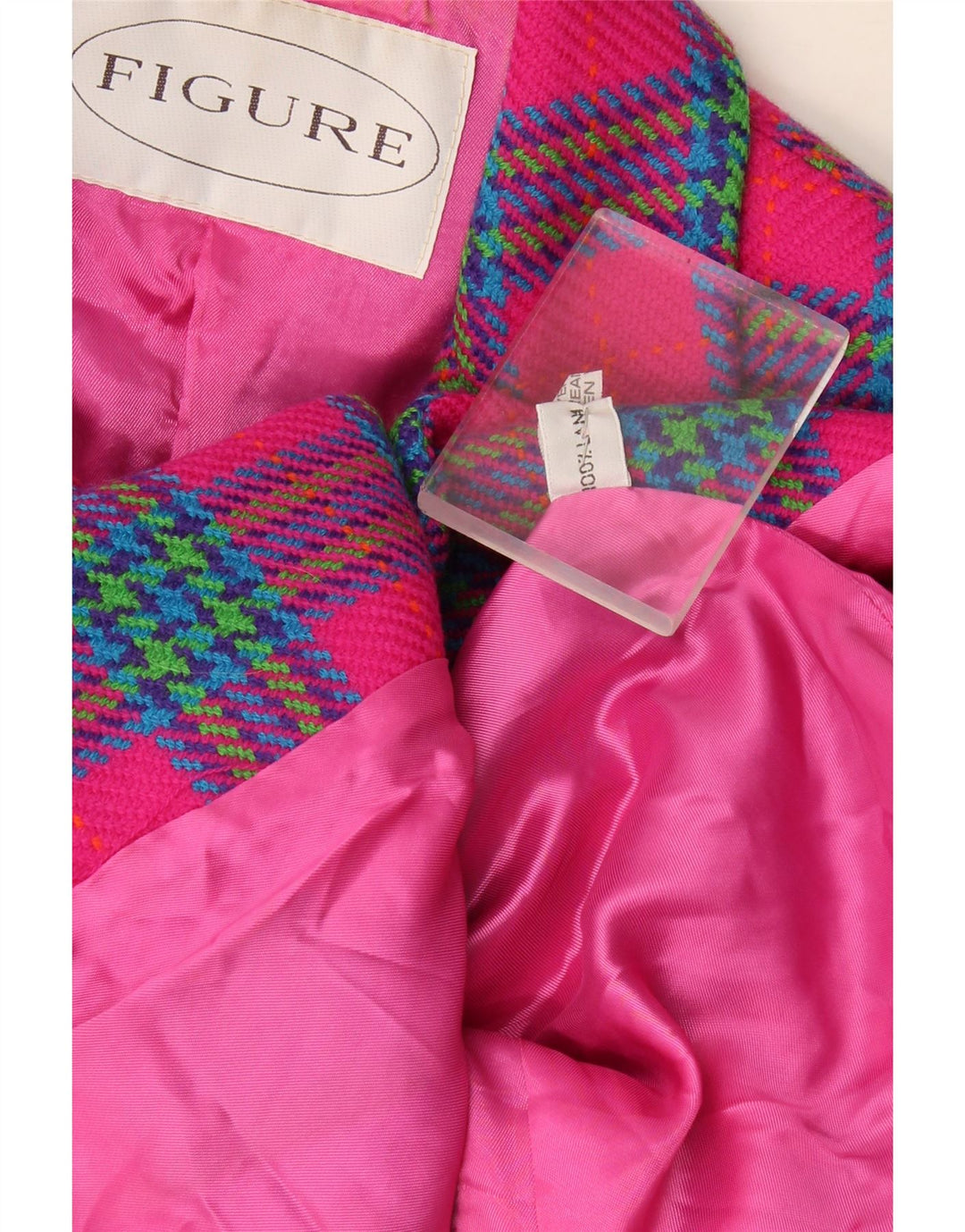 Figure Womens 3 Button Blazer Jacket UK 14 Medium Pink Check Wool