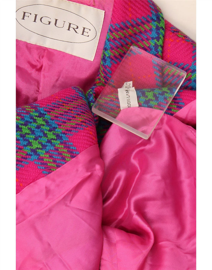 Figure Womens 3 Button Blazer Jacket UK 14 Medium Pink Check Wool
